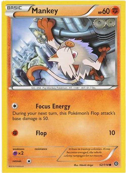 Mankey - 52/114 - Common - XY Steam Siege (Square Cut Misprint)
