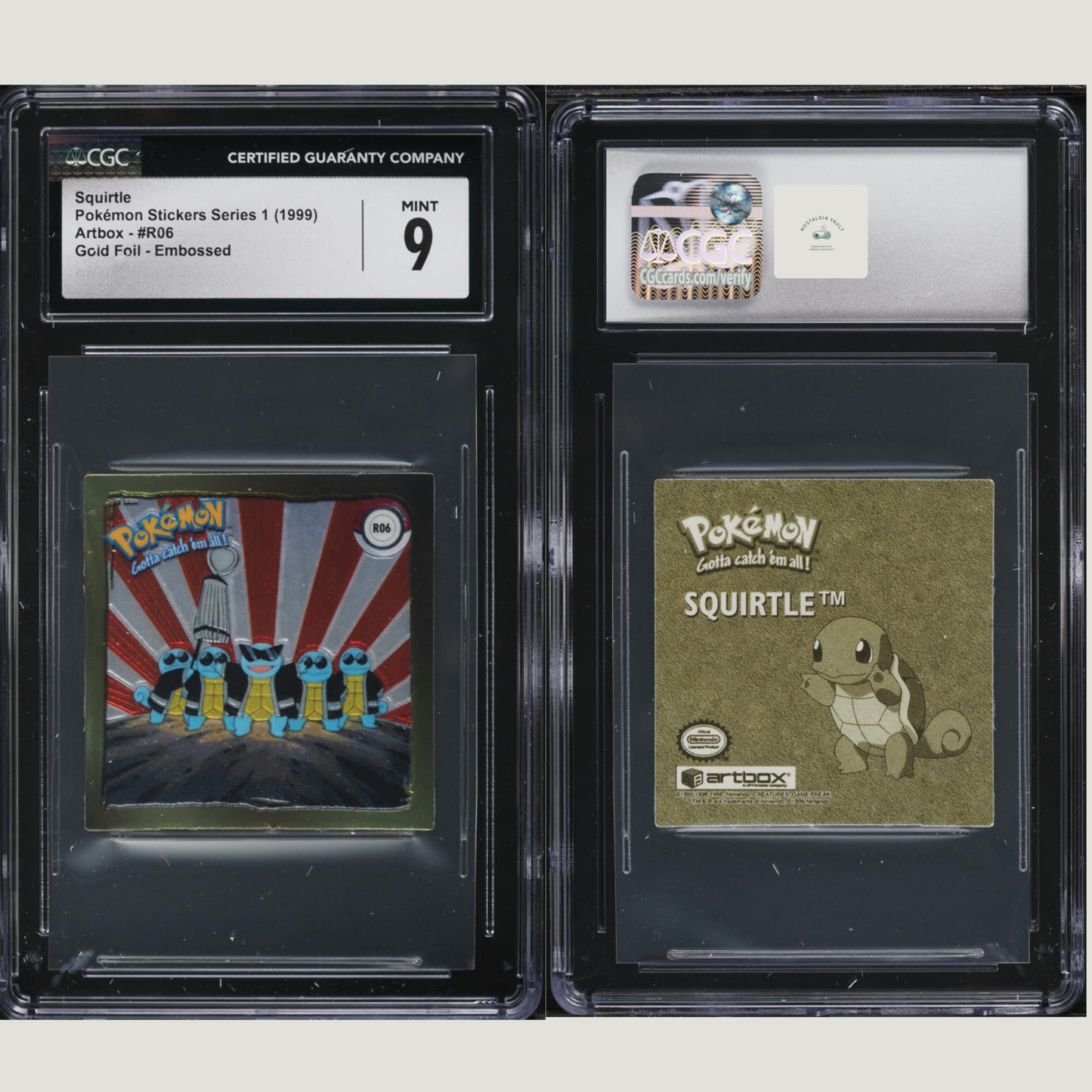 1999 Pokemon Stickers Series 1 Artbox Gold Foil Embossed Squirtle CGC 9 MINT