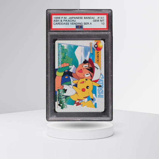 1998 Pokemon Japanese Bandai Carddass Vending Series 4 Ash & Pikachu #141 PSA 10
